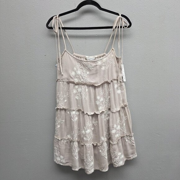 Speechless Dress Womens Medium Beige Embroidered Floral Tie Shoulder JB14131EPN - Picture 1 of 11